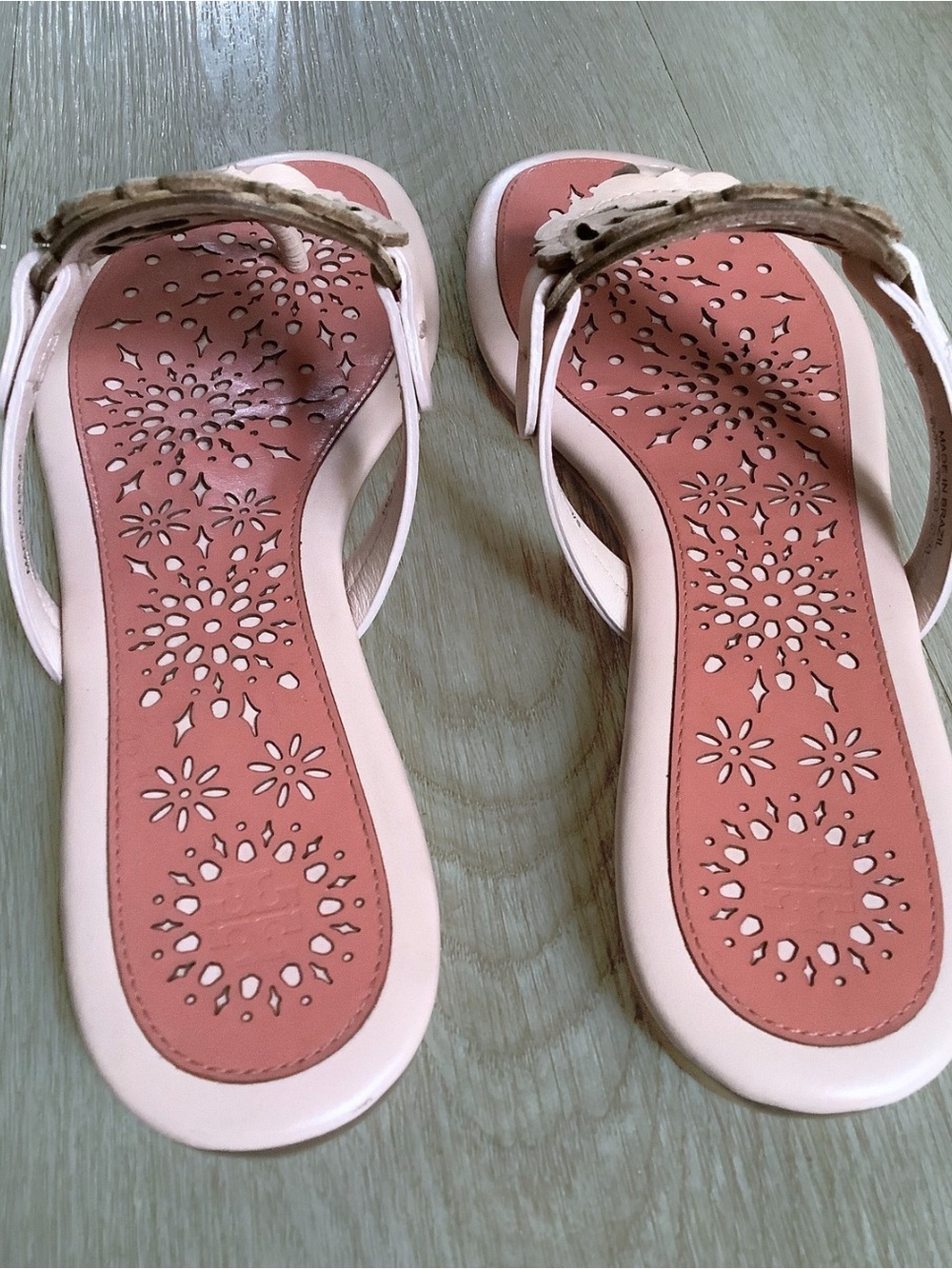 Tory Burch Miller Scallop Seashell Pink Leather Thong Sandals Size 5.5 - Picture 4 of 7